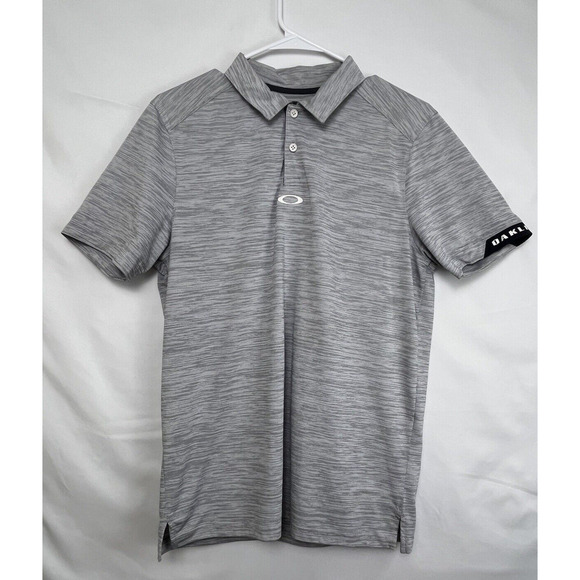 Oakley Men's Size Small White Gray Regular Fit Short Sleeve 2 Button Polo - Picture 1 of 8